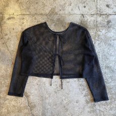 画像1: RIBBON DESIGN BLACK MESH SHORT L/S CARDIGAN  / Ladies M (1)