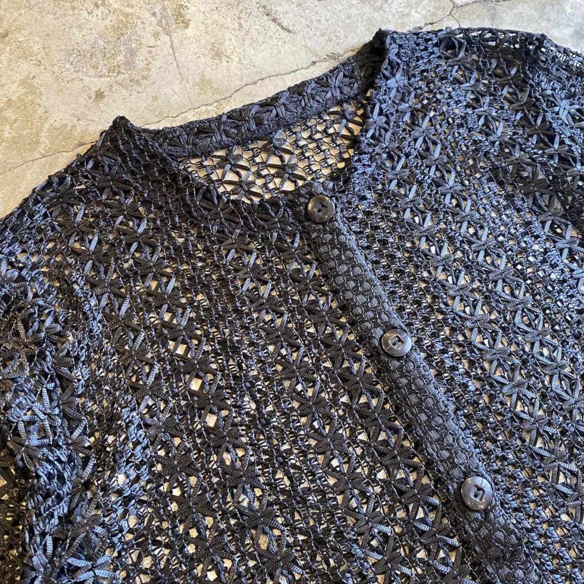 画像3: BLACK COLOR CROCHET DESIGN CARDIGAN / Ladies M (3)