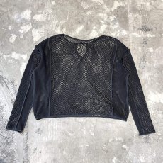 画像2: BLACK COLOR RIBBON MESH L/S TOPS / Mens XL (2)