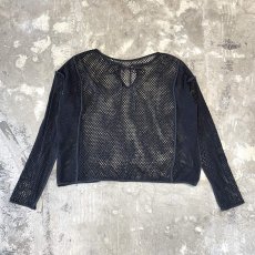 画像1: BLACK COLOR RIBBON MESH L/S TOPS / Mens XL (1)