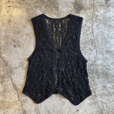 画像1: CHINA BUTTON CROCHET DESIGN BLACK COLOR VEST / Ladies M (1)