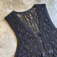 画像3: CHINA BUTTON CROCHET DESIGN BLACK COLOR VEST / Ladies M (3)