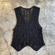 画像2: CHINA BUTTON CROCHET DESIGN BLACK COLOR VEST / Ladies M (2)