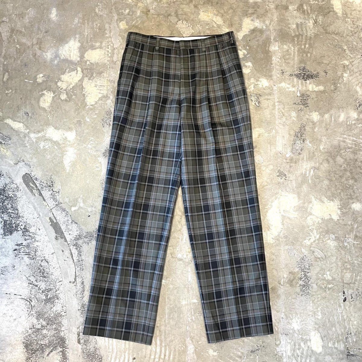 画像1: ALL OVER CHECK PATTERN STRAIGHT SILHOUETTE SLACKS / W31 (1)