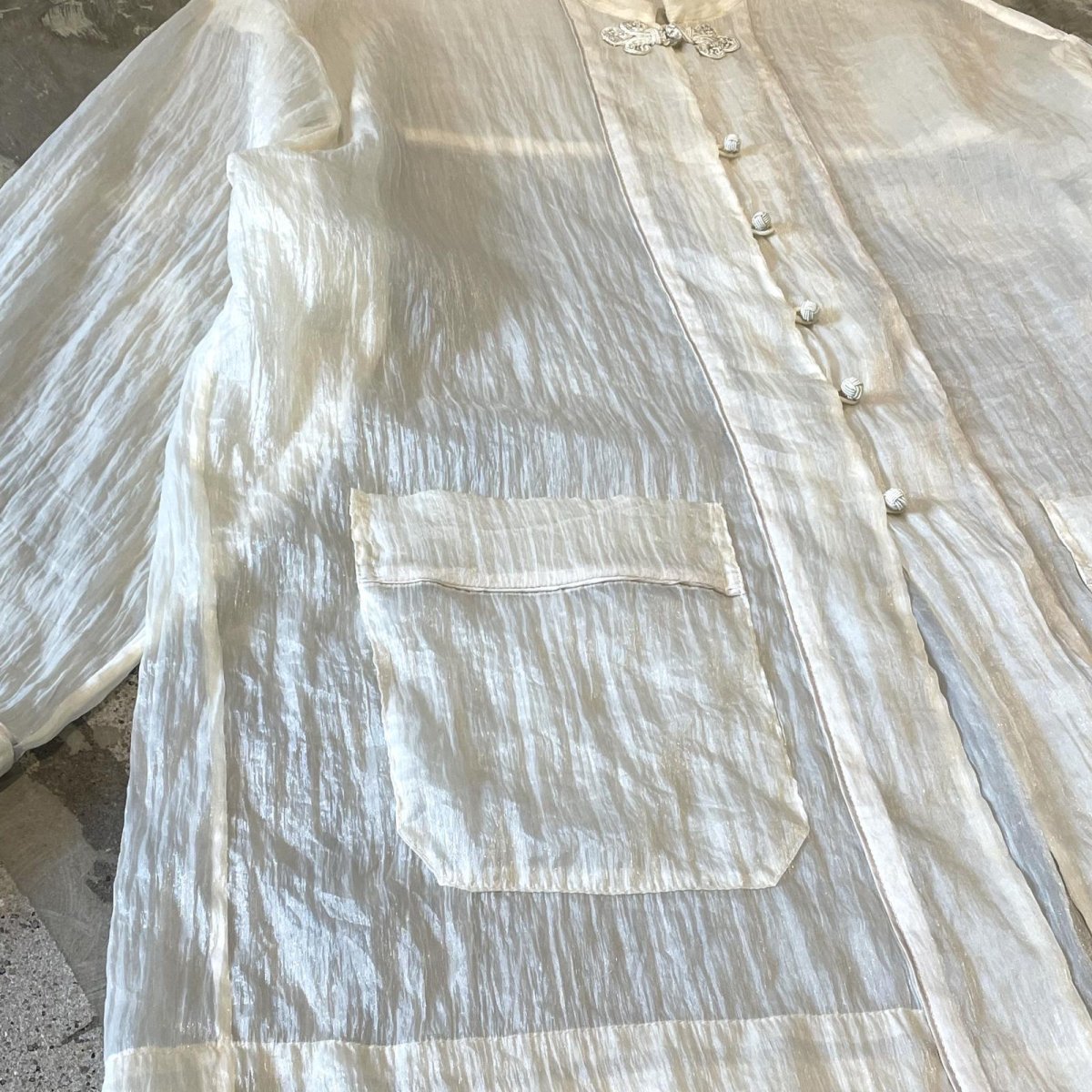 画像5: CHINA BUTTON STAND COLLAR SHEER L/S SHIRT / Mens L (5)