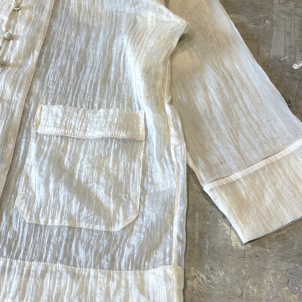 画像6: CHINA BUTTON STAND COLLAR SHEER L/S SHIRT / Mens L (6)