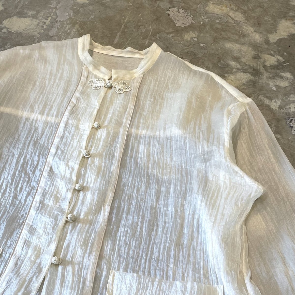 画像4: CHINA BUTTON STAND COLLAR SHEER L/S SHIRT / Mens L (4)