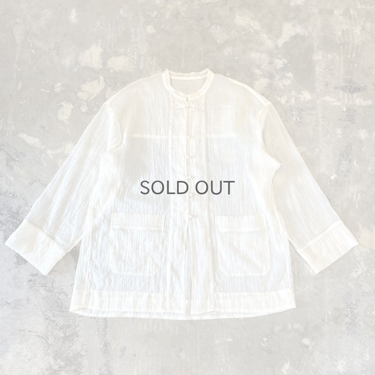 画像1: CHINA BUTTON STAND COLLAR SHEER L/S SHIRT / Mens L (1)