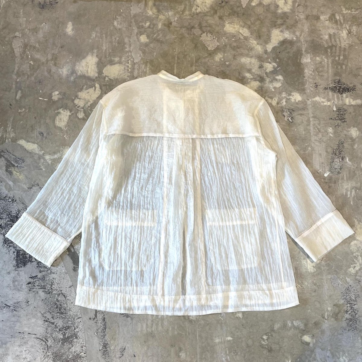 画像2: CHINA BUTTON STAND COLLAR SHEER L/S SHIRT / Mens L (2)