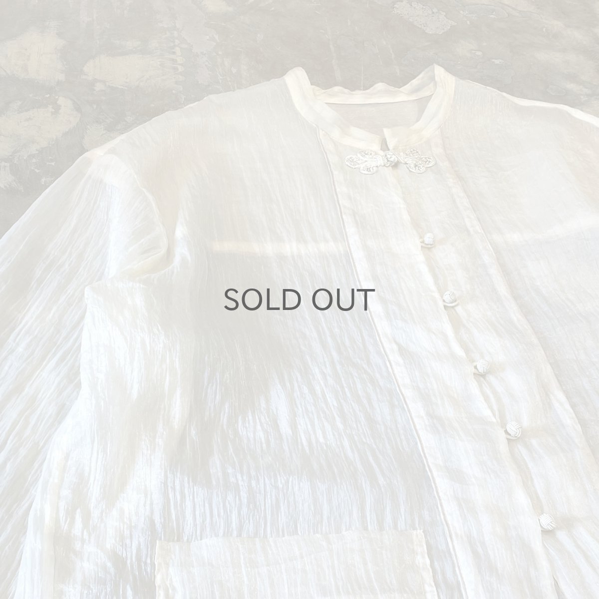 画像3: CHINA BUTTON STAND COLLAR SHEER L/S SHIRT / Mens L (3)