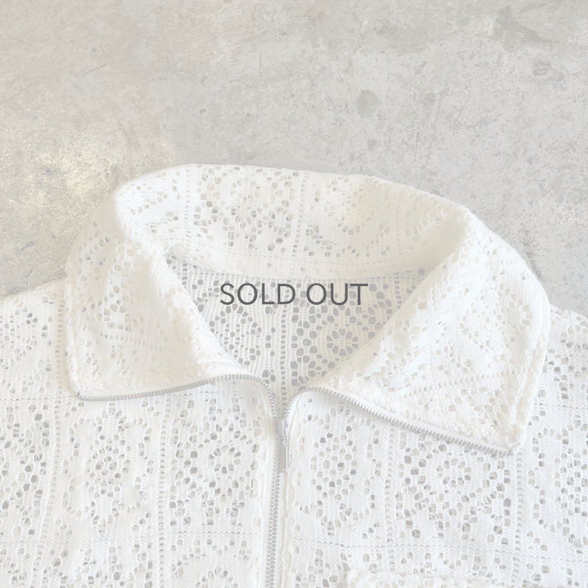 画像11: PUNCHING LACE PATCHWORK DESIGN HALF ZIP UP S/S POLO TOPS / Ladies L (11)