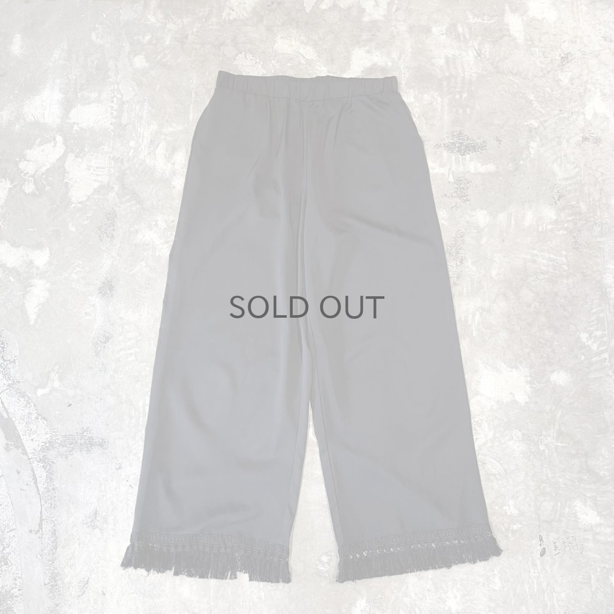画像1: BLACK COLOR DOWN FRINGES WIDE SILHOUETTE PANTS / W30~ (1)