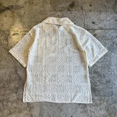画像2: PUNCHING LACE PATCHWORK DESIGN HALF ZIP UP S/S POLO TOPS / Ladies L (2)