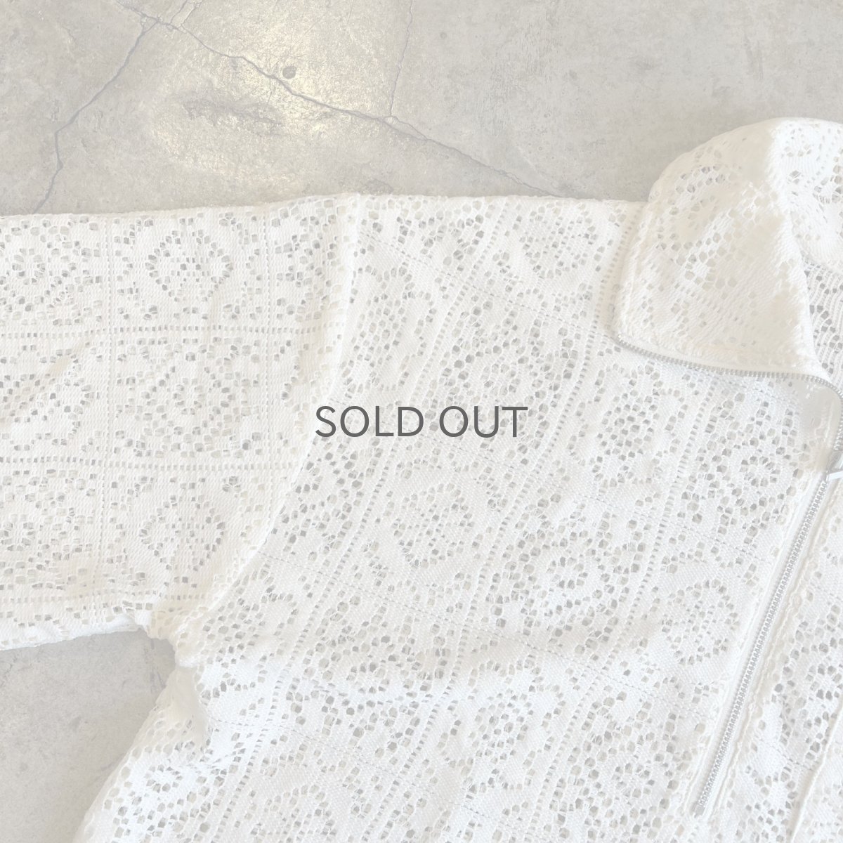 画像9: PUNCHING LACE PATCHWORK DESIGN HALF ZIP UP S/S POLO TOPS / Ladies L (9)