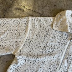 画像9: PUNCHING LACE PATCHWORK DESIGN HALF ZIP UP S/S POLO TOPS / Ladies L (9)