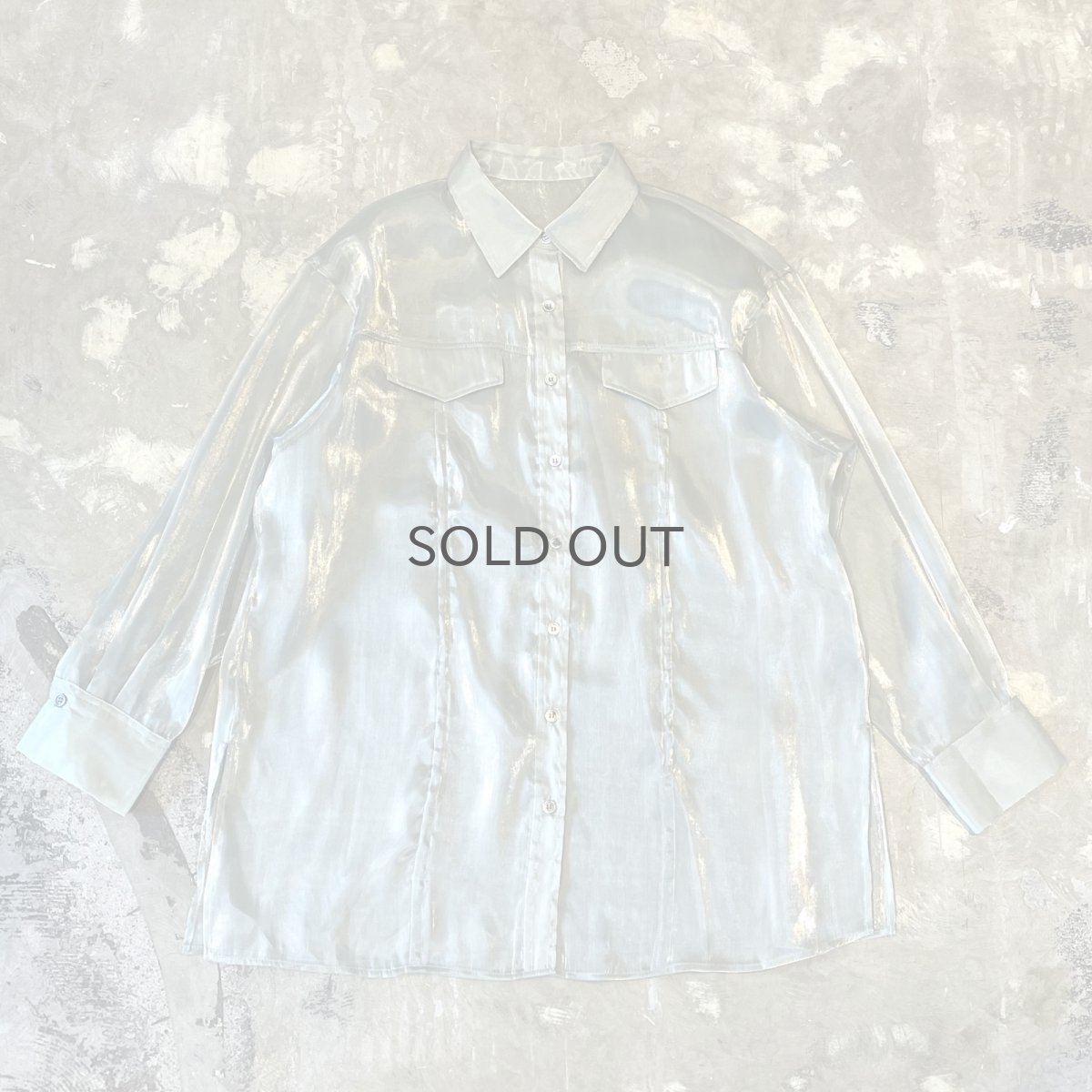 画像1: LUSTER GREEN COLOR DEFORMATION SHEER L/S SHIRT / Mens L (1)