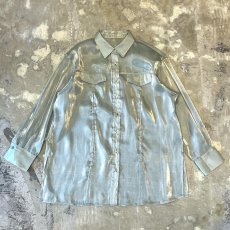 画像1: LUSTER GREEN COLOR DEFORMATION SHEER L/S SHIRT / Mens L (1)