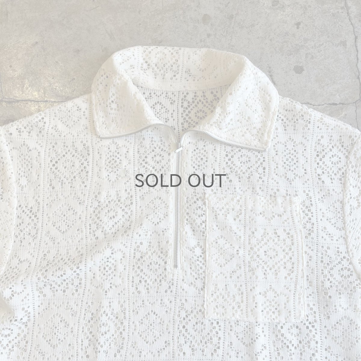 画像8: PUNCHING LACE PATCHWORK DESIGN HALF ZIP UP S/S POLO TOPS / Ladies L (8)