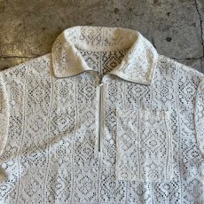 画像8: PUNCHING LACE PATCHWORK DESIGN HALF ZIP UP S/S POLO TOPS / Ladies L (8)