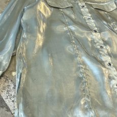 画像5: LUSTER GREEN COLOR DEFORMATION SHEER L/S SHIRT / Mens L (5)