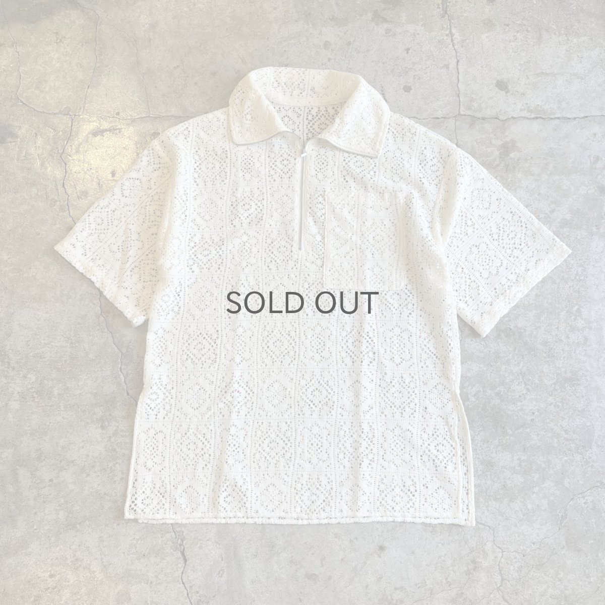 画像1: PUNCHING LACE PATCHWORK DESIGN HALF ZIP UP S/S POLO TOPS / Ladies L (1)