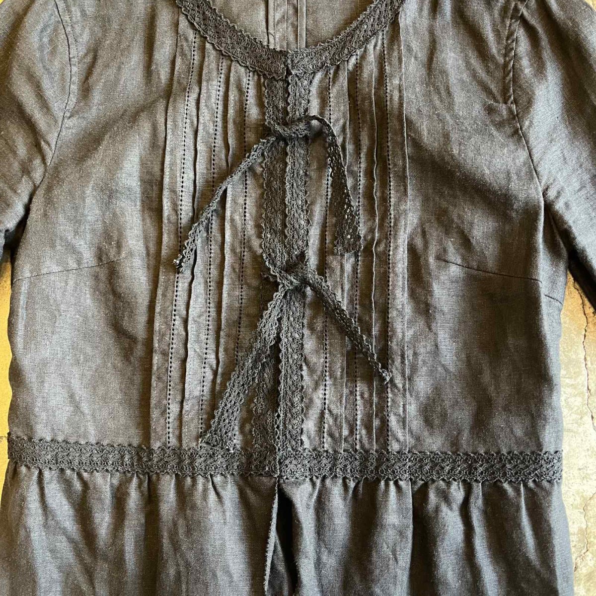 画像10: FRONT DOUBLE LACE RIBBON DESIGN LINEN SHROT JACKET / Ladies S (10)