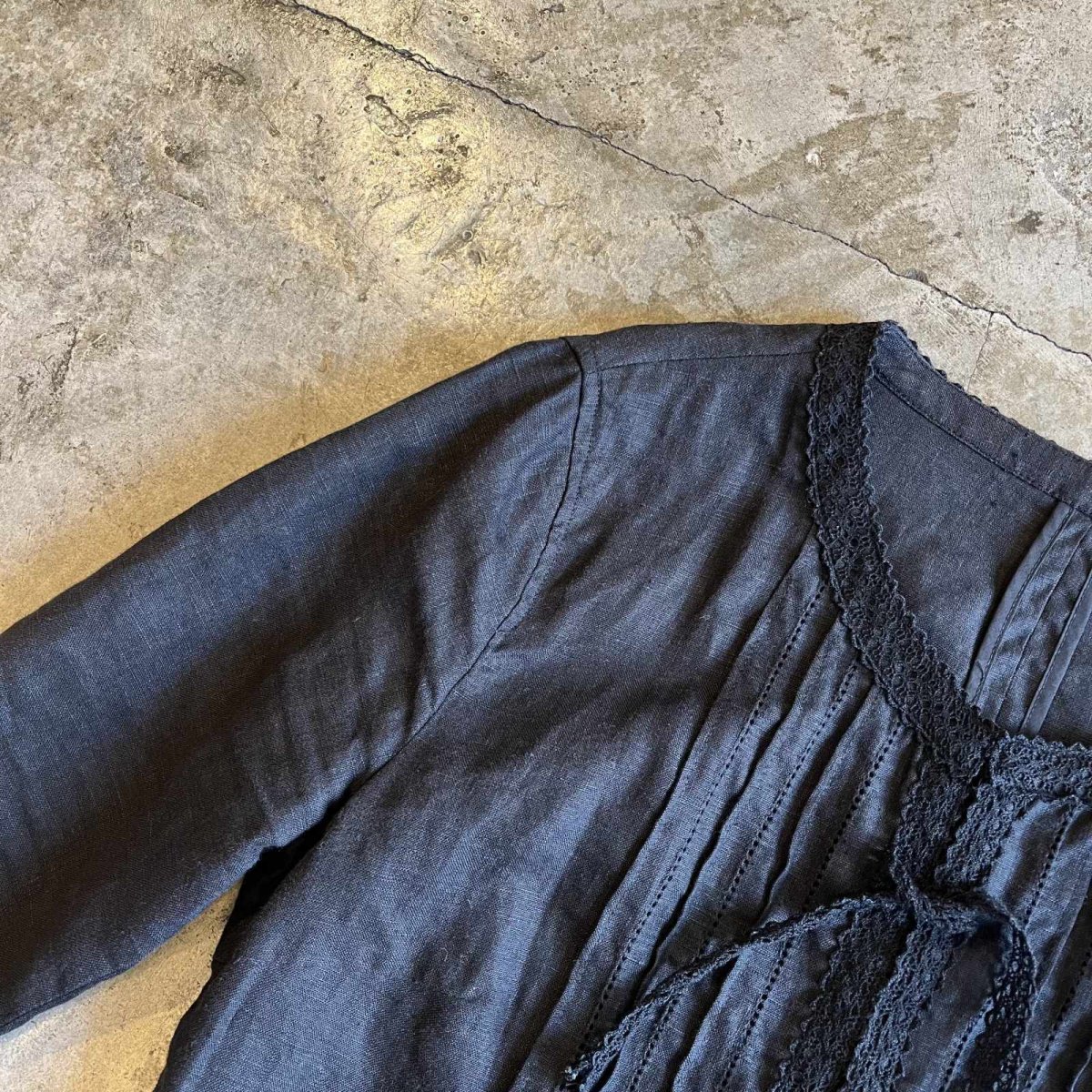 画像8: FRONT DOUBLE LACE RIBBON DESIGN LINEN SHROT JACKET / Ladies S (8)