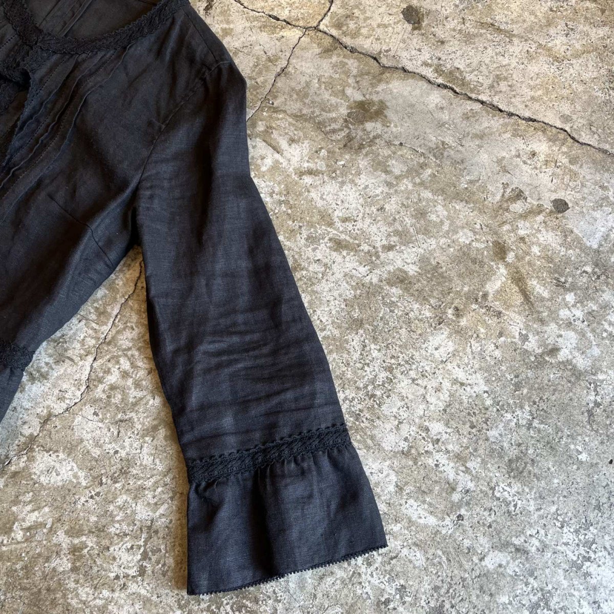 画像7: FRONT DOUBLE LACE RIBBON DESIGN LINEN SHROT JACKET / Ladies S (7)