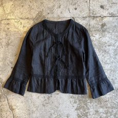 画像1: FRONT DOUBLE LACE RIBBON DESIGN LINEN SHROT JACKET / Ladies S (1)