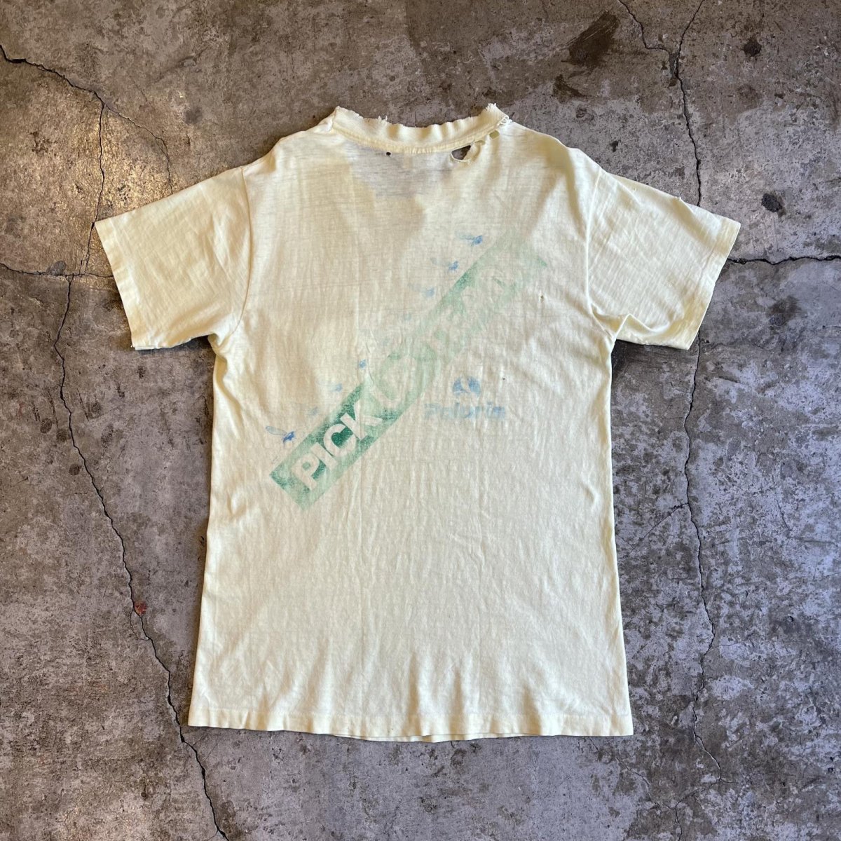 画像2: 70's BOTH SIDES COMPANY PRINTED DAMAGE DESIGN COLOR S/S TEE / Ladies M(38~40) / MADE IN USA (2)