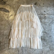 画像1: IVORY COLOR TIERED DESIGN  SHEER TULLE LONG SKIRT / ~W34 (1)