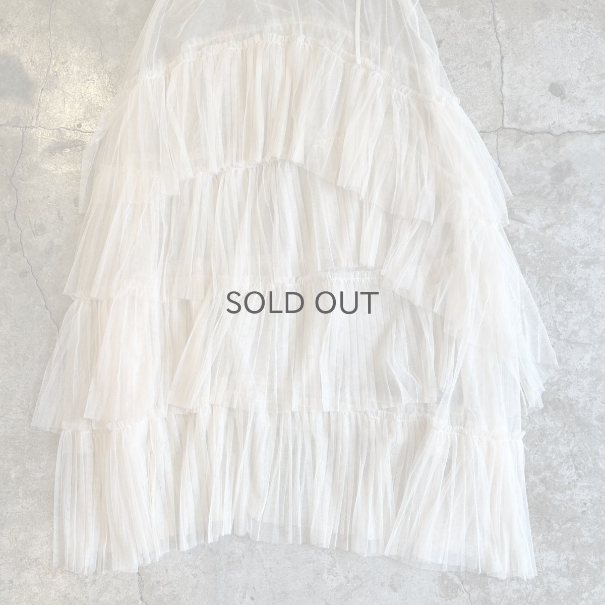 画像9: IVORY COLOR TIERED DESIGN  SHEER TULLE LONG SKIRT / ~W34 (9)