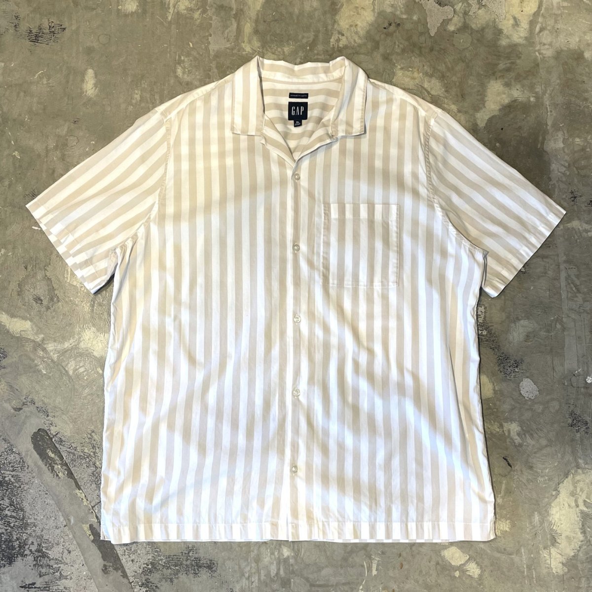 画像1: 90's【GAP】STRIPE PATTERN OPEN COLLAR S/S SHIRT / Mens XL (1)
