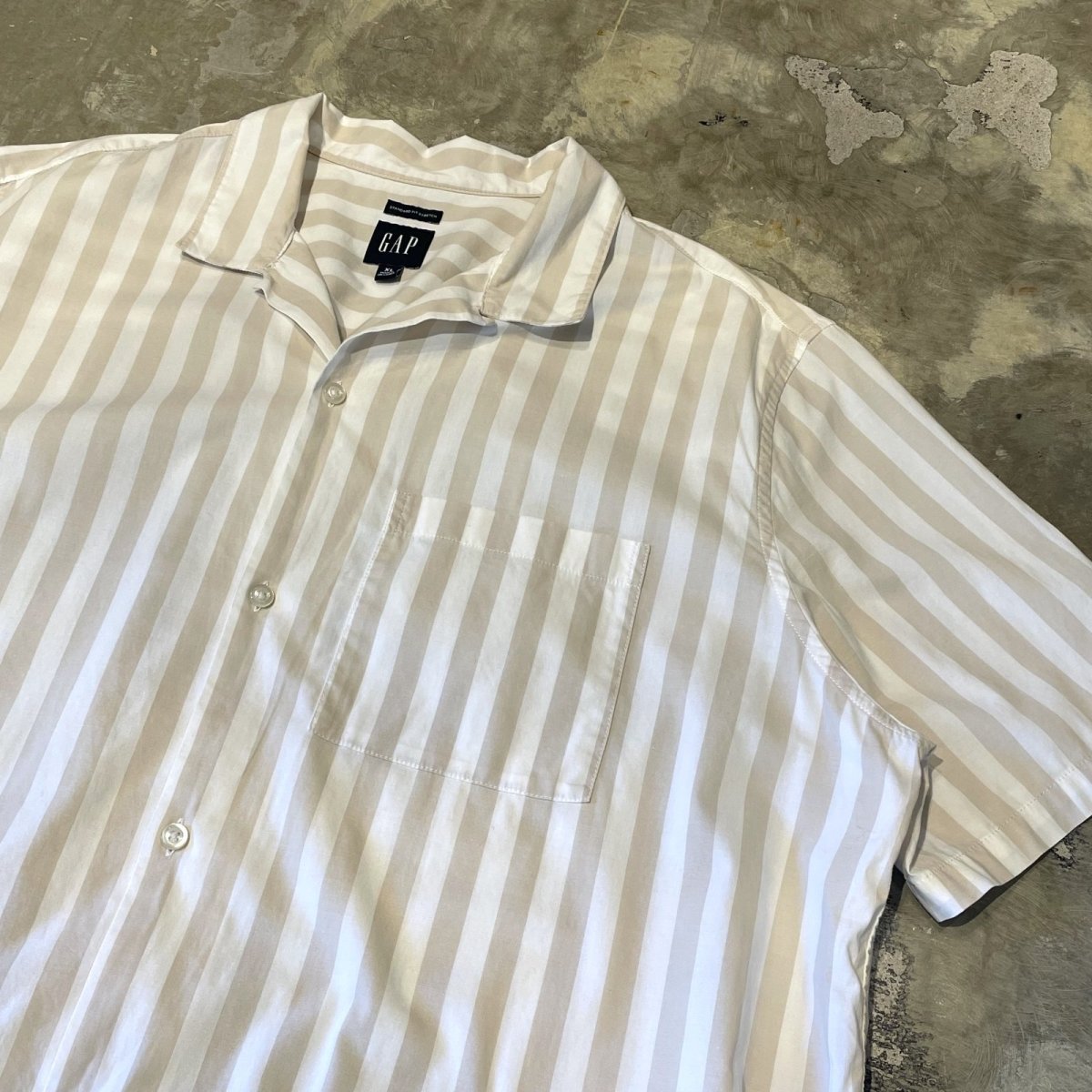 画像4: 90's【GAP】STRIPE PATTERN OPEN COLLAR S/S SHIRT / Mens XL (4)