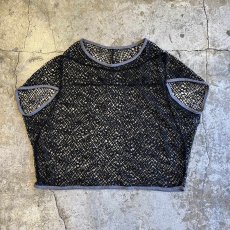 画像1: BLACK COLOR MESH DESIGN S/S TOPS / Ladies L (1)
