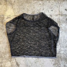 画像2: BLACK COLOR MESH DESIGN S/S TOPS / Ladies L (2)