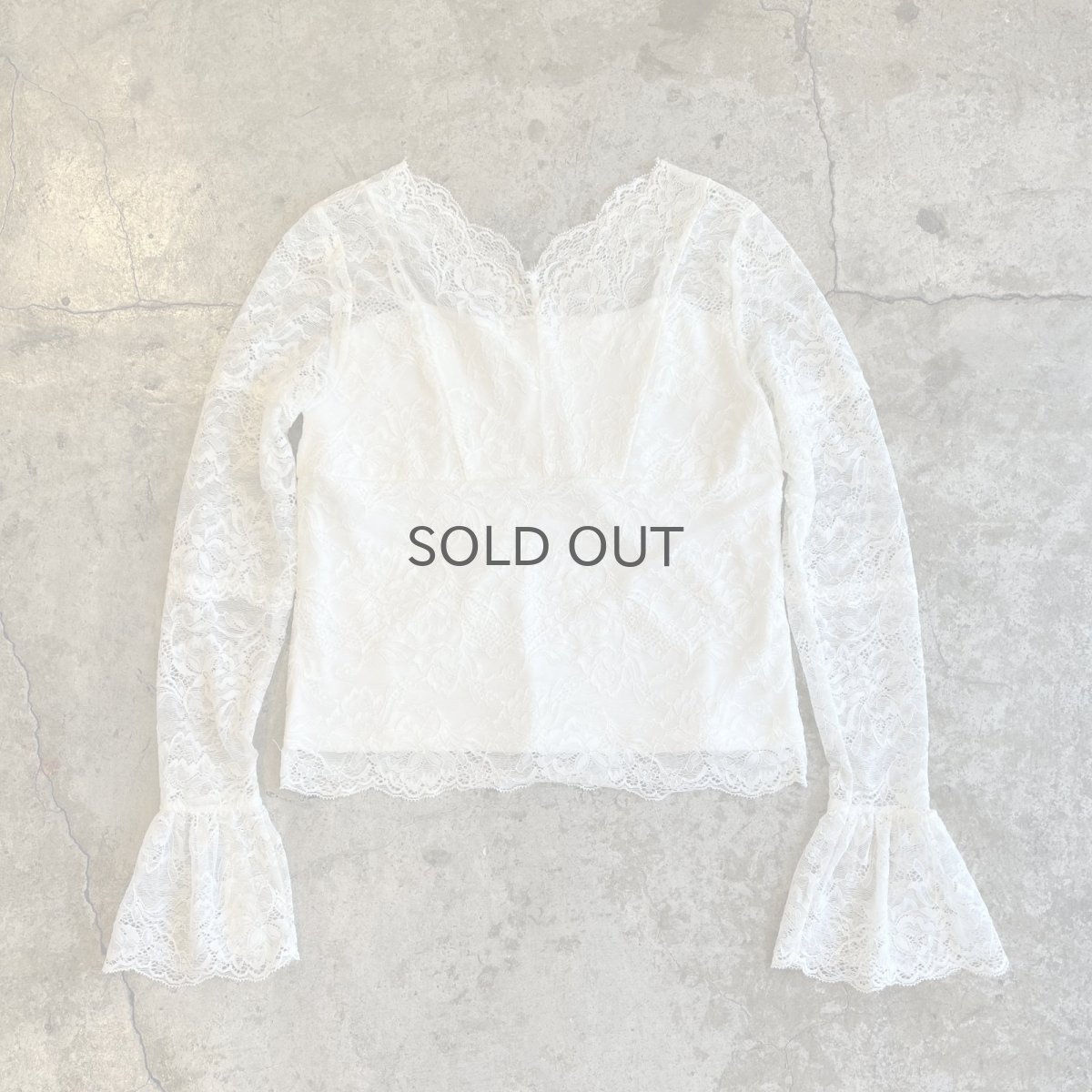 画像1: ALL OVER LACE PATTERN POINT FLARE DESIGN L/S TOPS / Ladies S~M (1)