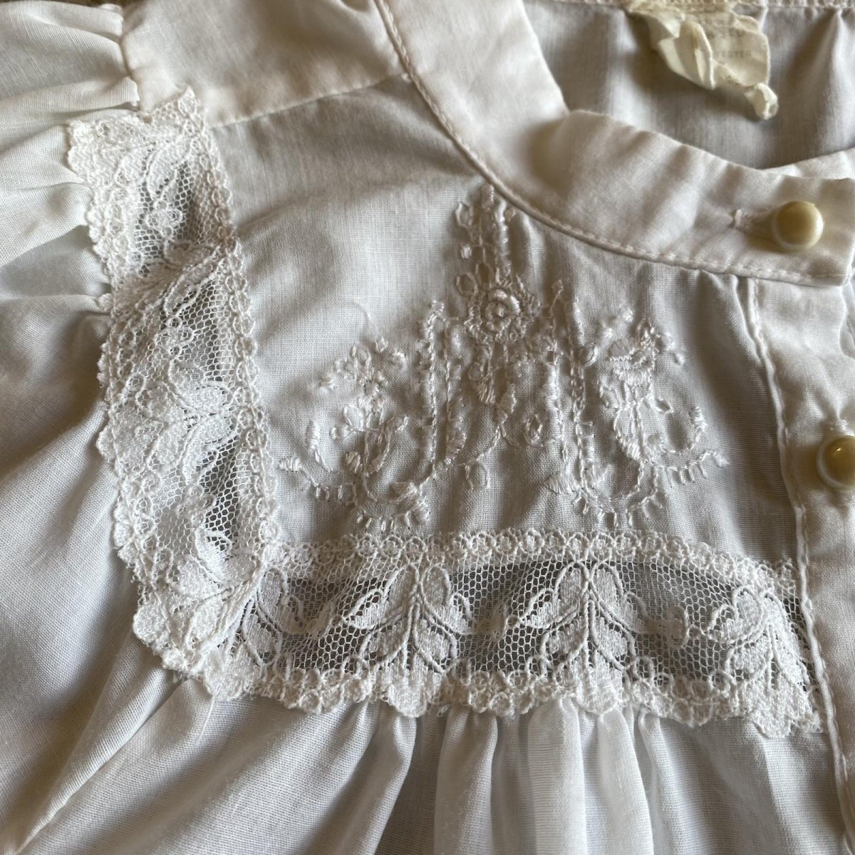 画像7: OLD POINT LACE EMBROIDERY S/S BLOUSE / Ladies L (7)