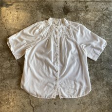 画像1: OLD POINT LACE EMBROIDERY S/S BLOUSE / Ladies L (1)