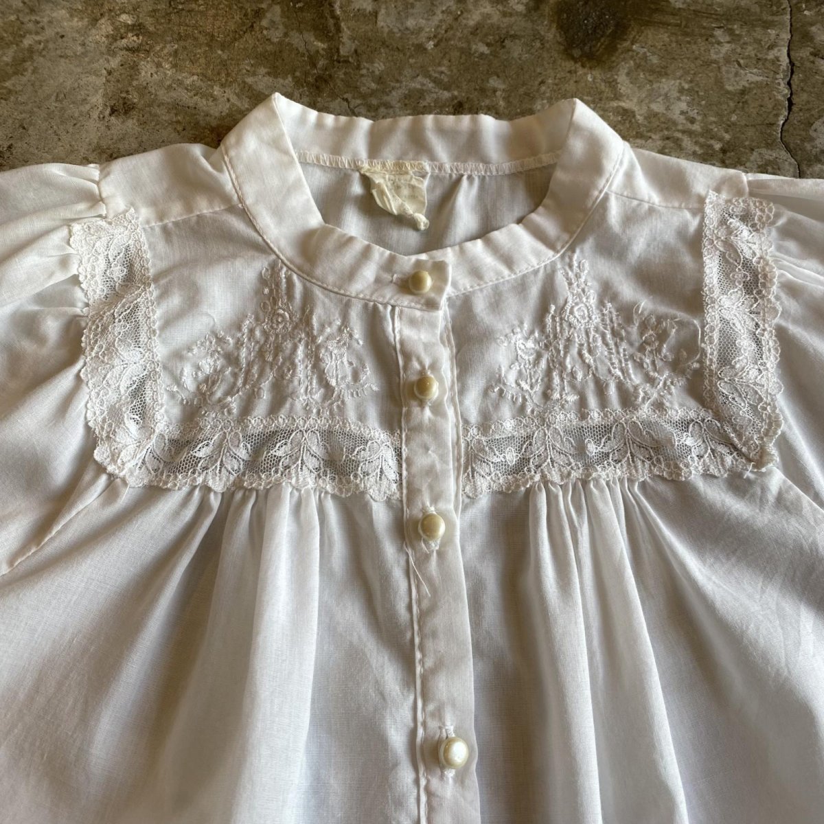 画像4: OLD POINT LACE EMBROIDERY S/S BLOUSE / Ladies L (4)