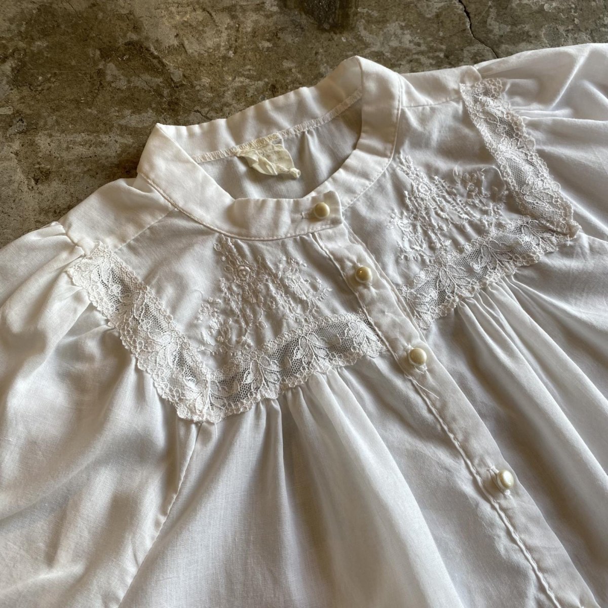 画像3: OLD POINT LACE EMBROIDERY S/S BLOUSE / Ladies L (3)