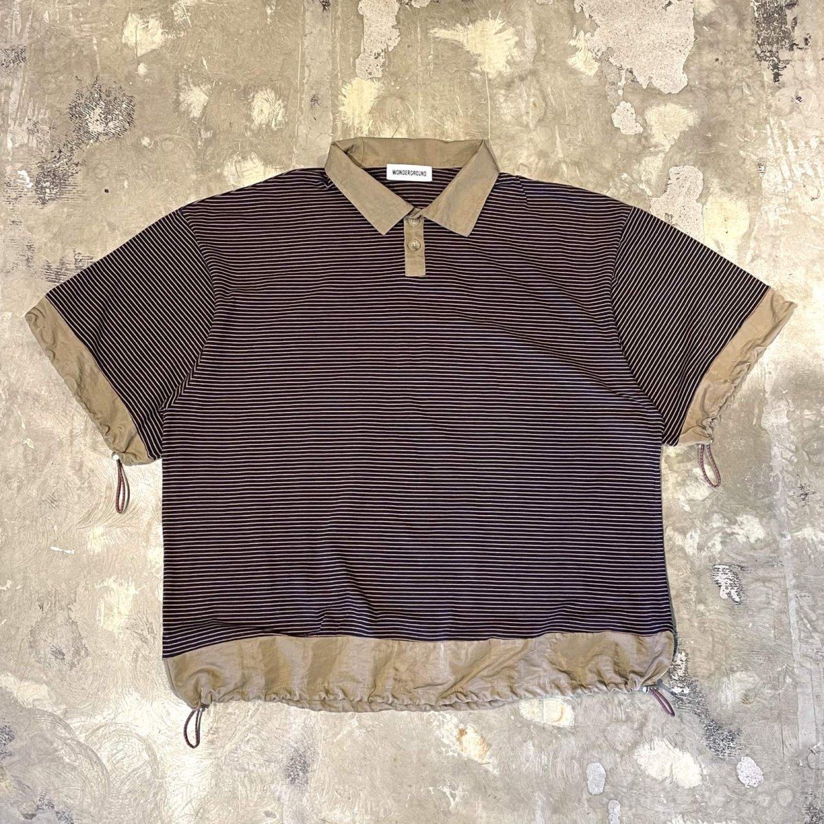 画像2: 【WONDERGROUND】BORDER PATTERN HALF BUTTON DRAW CODE S/S SHIRT / OS (2)