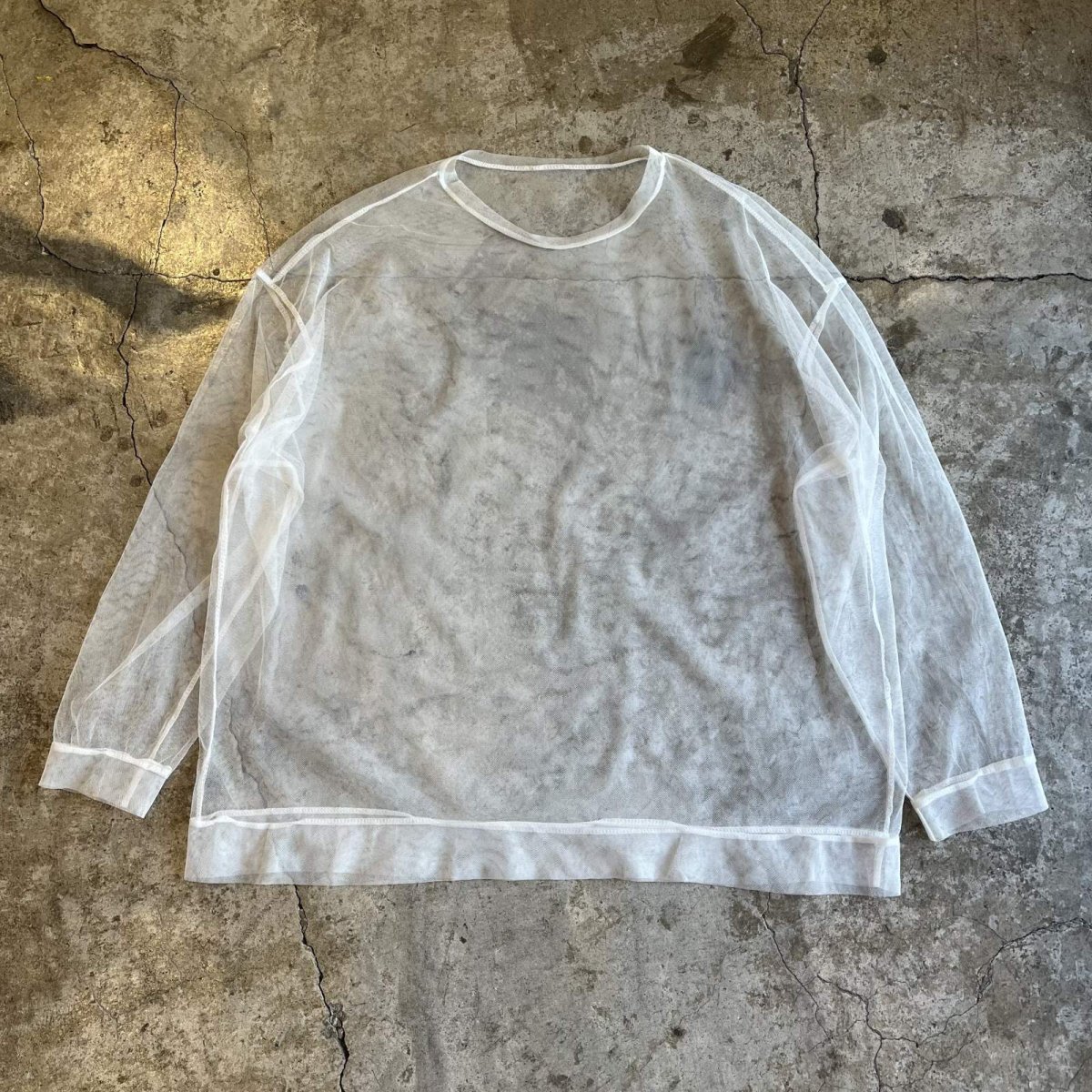 画像1: WHITE COLOR OVER DESIGN TULLE SHEER L/S TOPS / Ladies L (1)