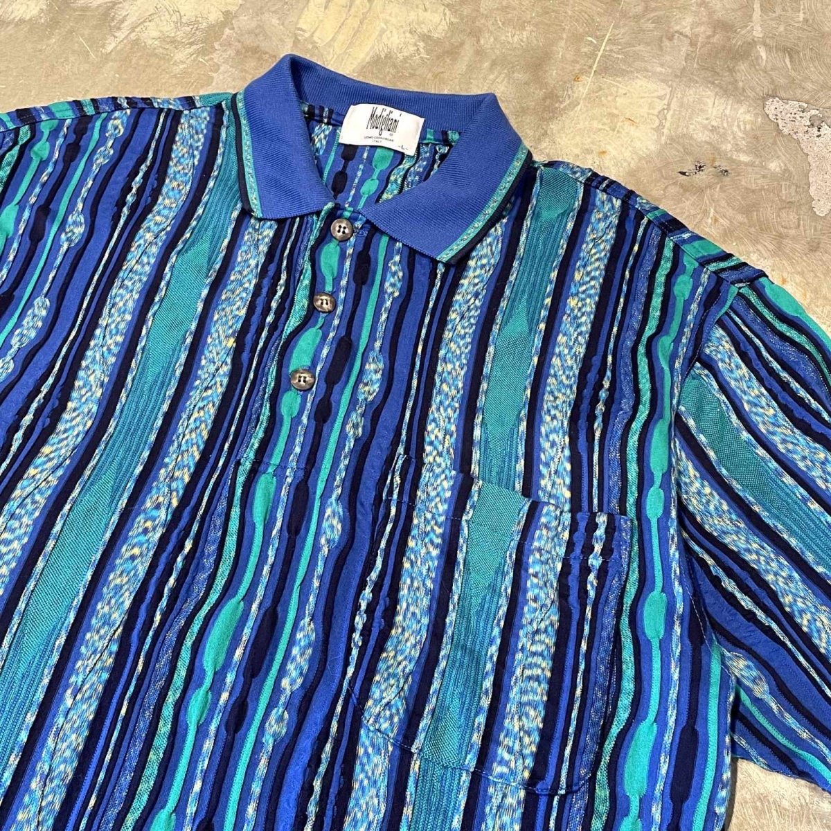 画像4: ALL OVER 3D STRIPE PATTERN S/S POLO SHIRT / Mens L (4)