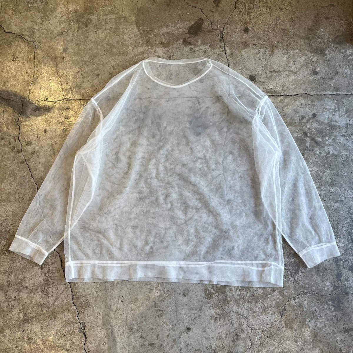 画像2: WHITE COLOR OVER DESIGN TULLE SHEER L/S TOPS / Ladies L (2)