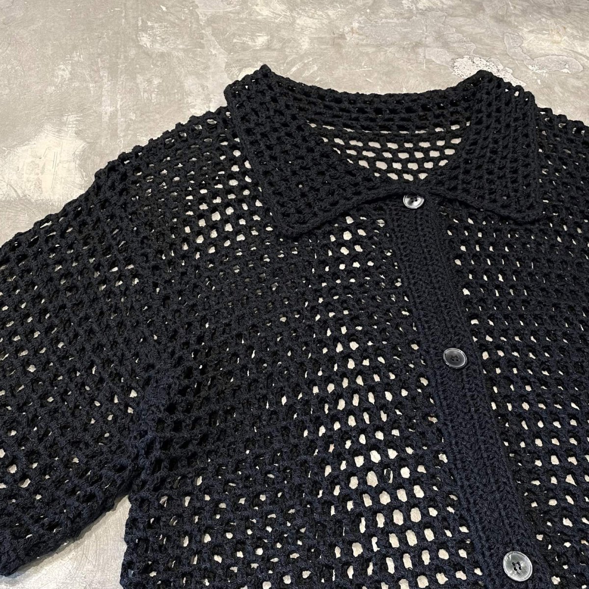 画像3: BLACK COLOR MESH SHORT LENGTH S/S SHIRT / Mens L (3)