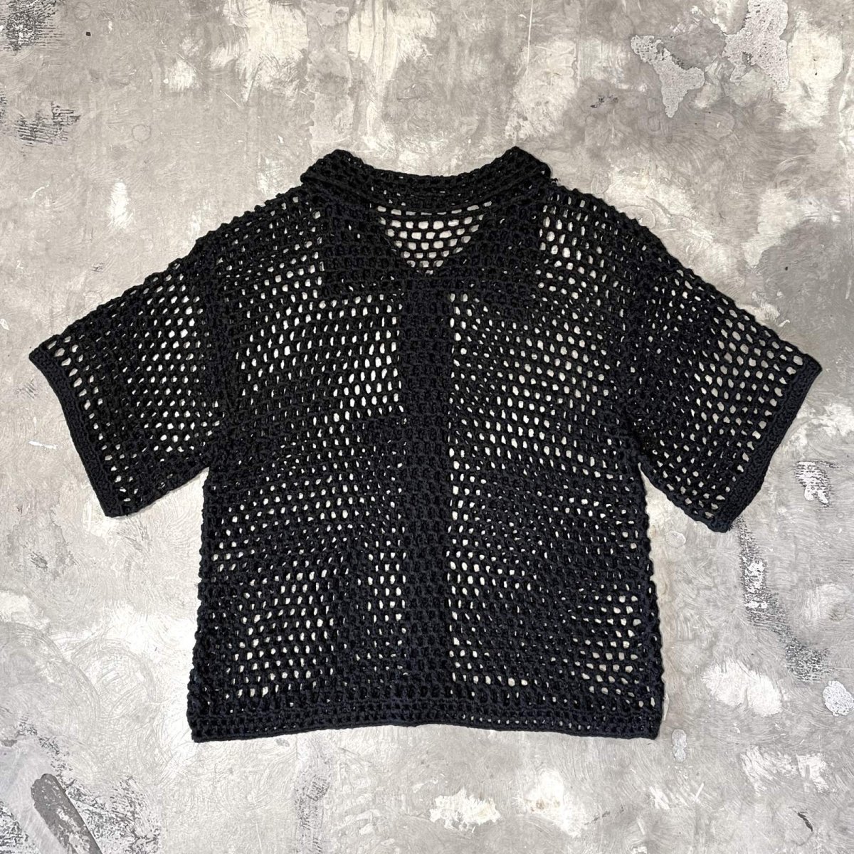 画像2: BLACK COLOR MESH SHORT LENGTH S/S SHIRT / Mens L (2)