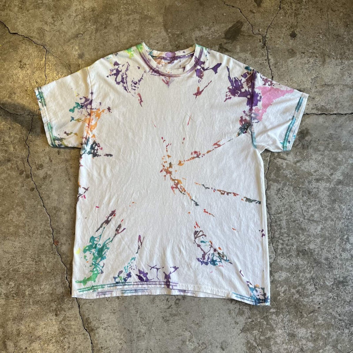 画像1: MIX COLOR SPLASH PATTERN DESIGN S/S TEE / Ladies L (1)