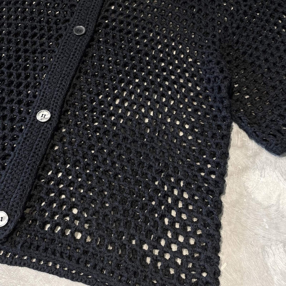 画像6: BLACK COLOR MESH SHORT LENGTH S/S SHIRT / Mens L (6)