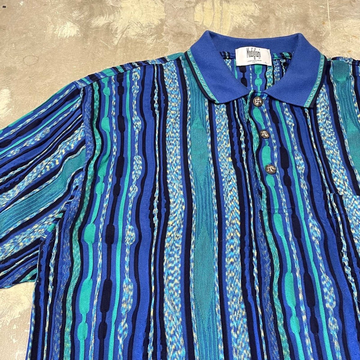 画像3: ALL OVER 3D STRIPE PATTERN S/S POLO SHIRT / Mens L (3)